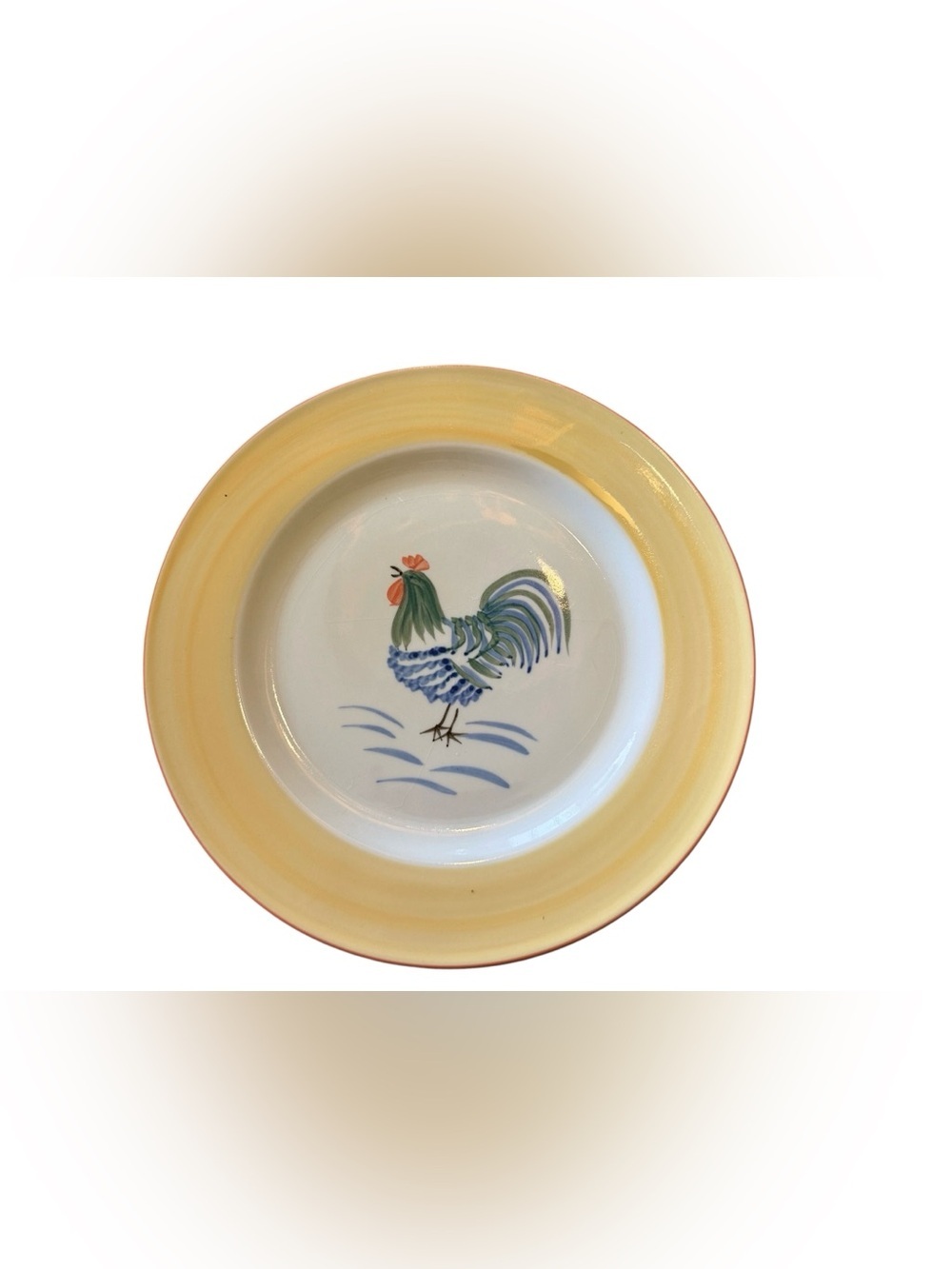 Rooster Glory Yellow Rim Dinner Plates Set of 4 Farmhouse Country Rooster 10”